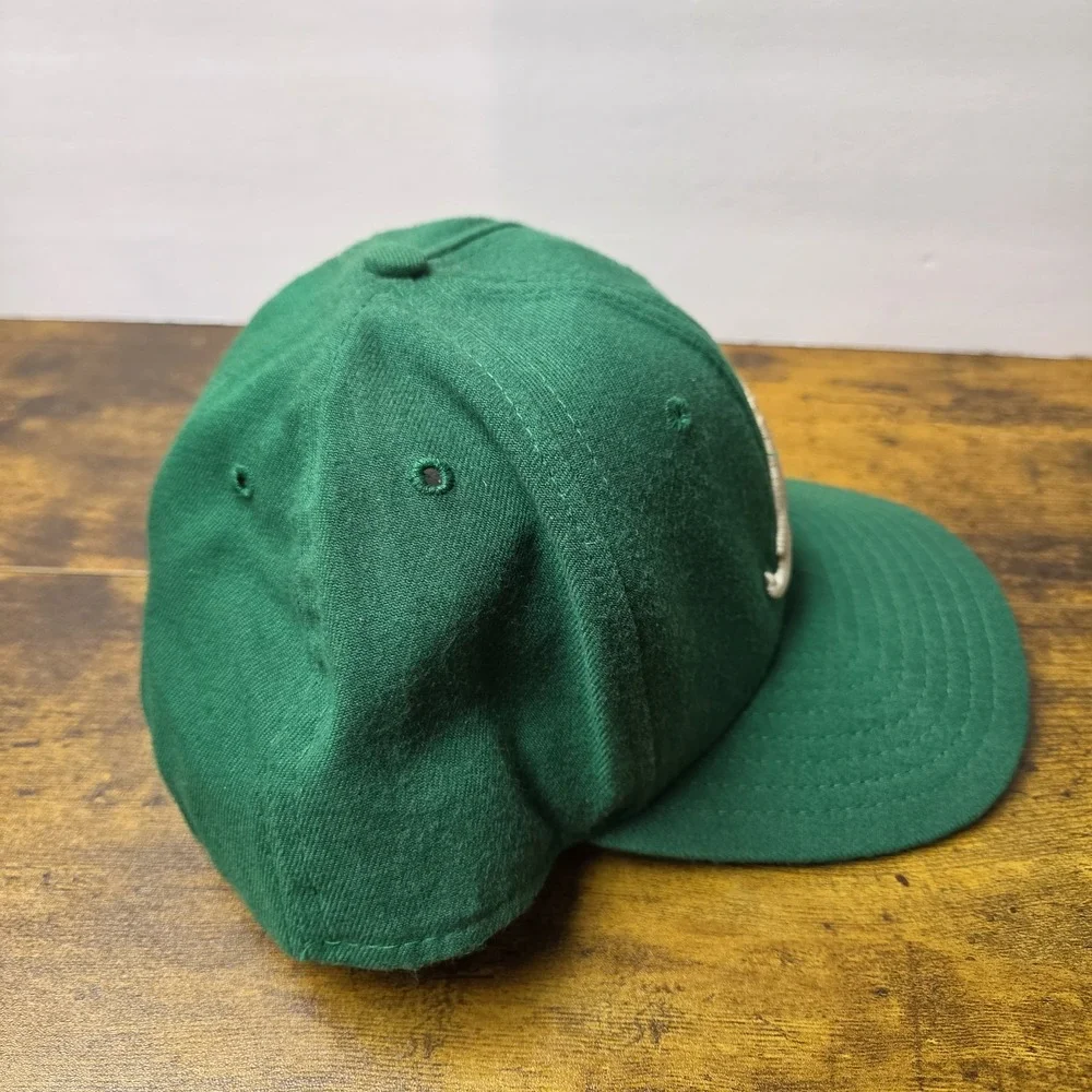 Vintage Atlanta Braves New Era Snapback Hat Green Raised Script A Logo USA Made